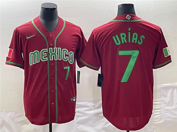 Men's Mexico Baseball #7 Julio Ur??as 2023 Red World Baseball Classic Stitched Jersey